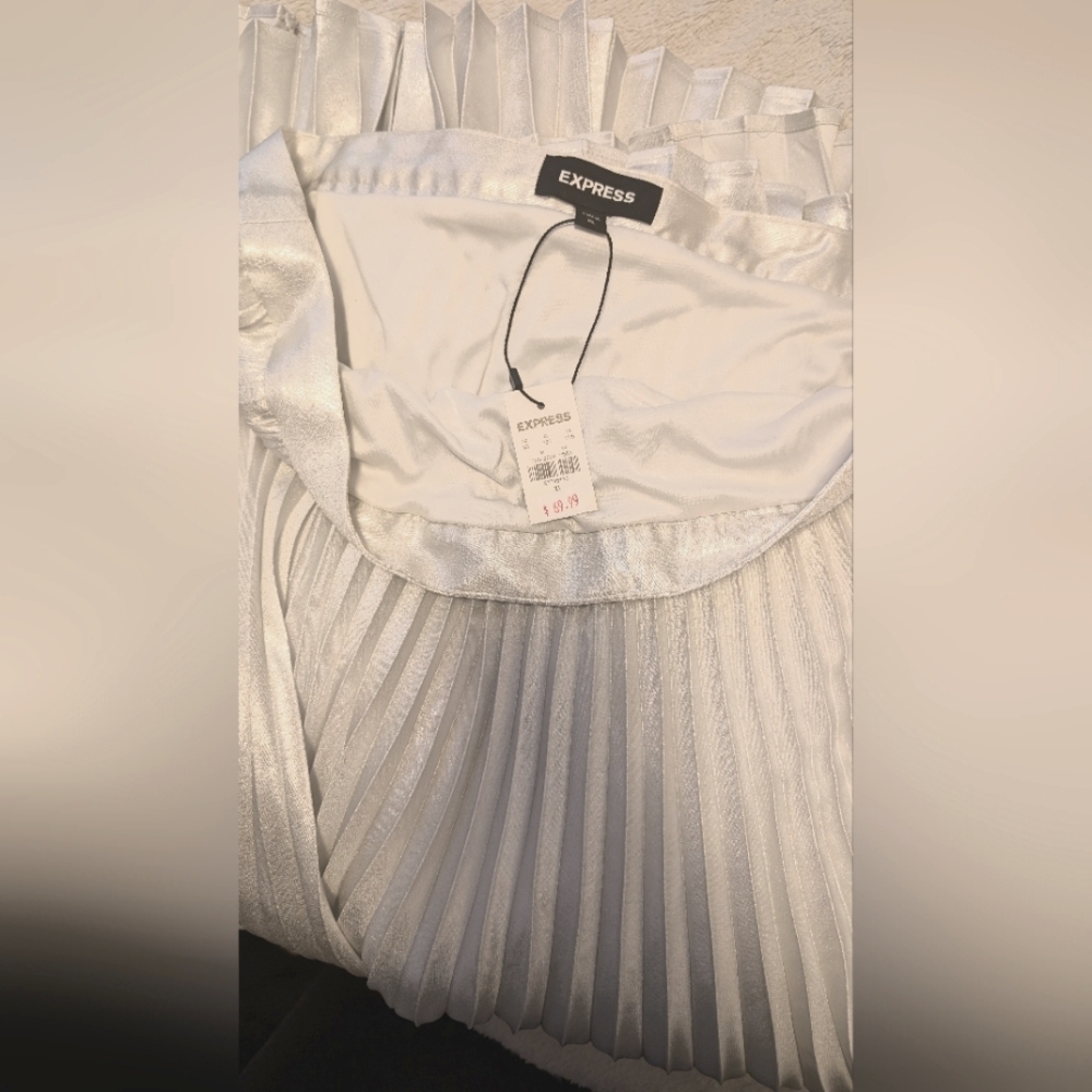 Express Pleated Maxi Skirt NWT Sz XL White/Silver